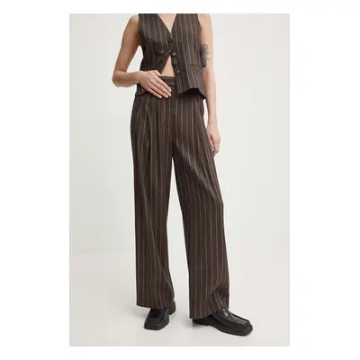 Lněné kalhoty Day Birger et Mikkelsen Enzo - Casual Linen Stripe hnědá barva, široké, high waist