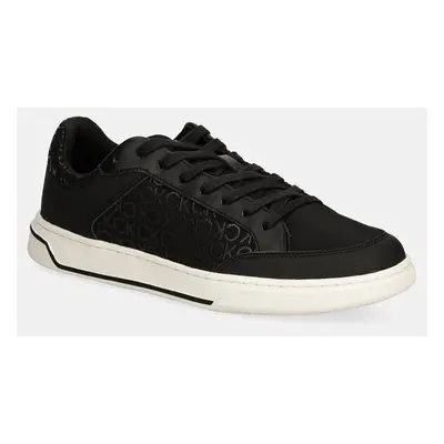 Kožené sneakers boty Calvin Klein LOW TOP LACE UP REPR MONO černá barva, HM0HM01594