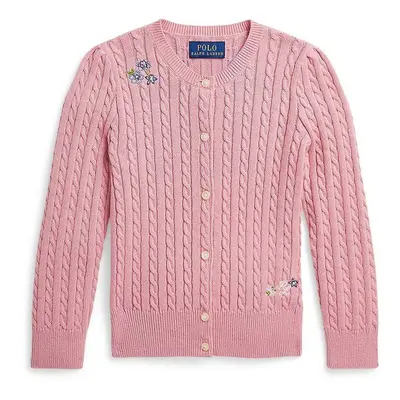 Dětský bavlněný kardigan Polo Ralph Lauren růžová barva, 312940989002