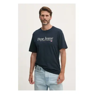 Bavlněné tričko Pepe Jeans ALBERT tmavomodrá barva, s potiskem, PM509432