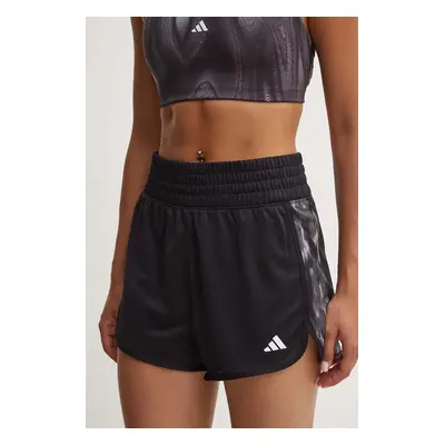 Tréninkové šortky adidas Performance Pacer černá barva, vzorované, high waist, IS6738