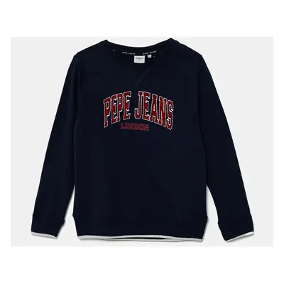 Dětská mikina Pepe Jeans BAIN CREW tmavomodrá barva, s potiskem, PB581623