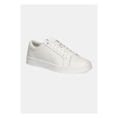 Kožené sneakers boty Calvin Klein LOW TOP LACE UP bílá barva, HM0HM01546