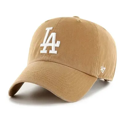 Bavlněná baseballová čepice 47brand MLB Los Angeles Dodgers béžová barva, s aplikací, B-NLRGW12G