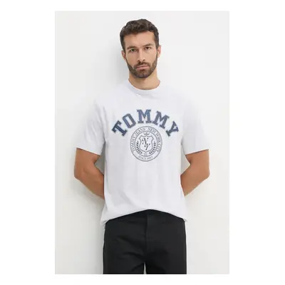 Bavlněné tričko Tommy Jeans šedá barva, s potiskem, DM0DM18542