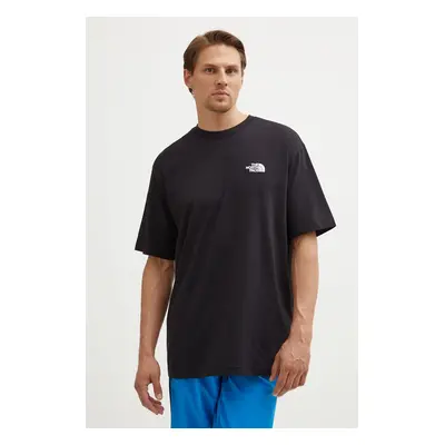 Bavlněné tričko The North Face M S/S Essential Oversize Tee černá barva, s potiskem, NF0A87NRJK3