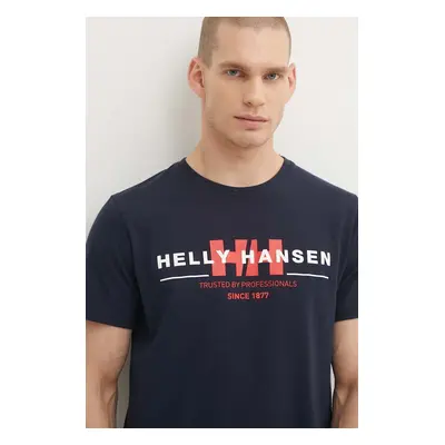 Bavlněné tričko Helly Hansen tmavomodrá barva