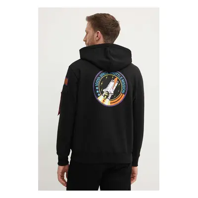 Mikina Alpha Industries x Nasa Space Shuttle Hoody pánská, černá barva, s kapucí, s aplikací, 17