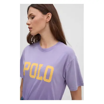 Bavlněné tričko Polo Ralph Lauren fialová barva, 211941181