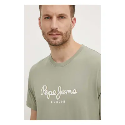 Bavlněné tričko Pepe Jeans ABEL zelená barva, s potiskem, PM509428