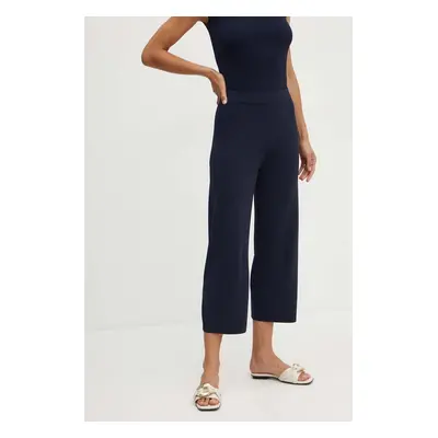 Kalhoty Max Mara Leisure dámské, tmavomodrá barva, jednoduché, high waist, 2426336017600