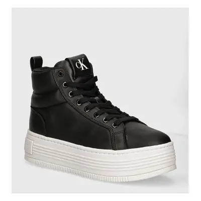 Sneakers boty Calvin Klein Jeans BOLD PLATF MID OH MG LTH černá barva, YW0YW01583