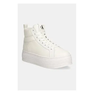 Sneakers boty Calvin Klein Jeans BOLD PLATF MID OH MG LTH bílá barva, YW0YW01583