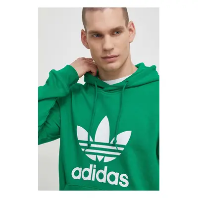 Bavlněná mikina adidas Originals Adicolor Classics Trefoil pánská, zelená barva, s kapucí, s pot