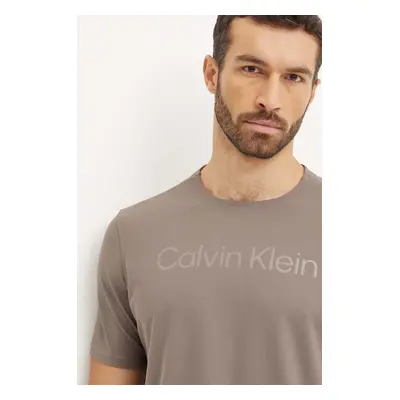 Tréninkové tričko Calvin Klein Performance hnědá barva, s potiskem, 00GMF4K124