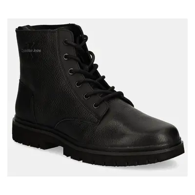 Kotníkové boty Calvin Klein Jeans EVA MID LACEUP BOOT LTH pánské, černá barva, YM0YM00751