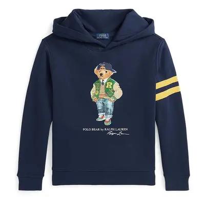 Dětská mikina Polo Ralph Lauren tmavomodrá barva, s kapucí, s potiskem, 323960441001