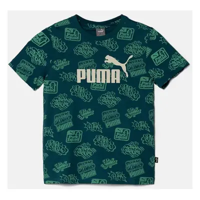 Dětské bavlněné tričko Puma ESS+ MID 90s AOP Tee zelená barva, 681875