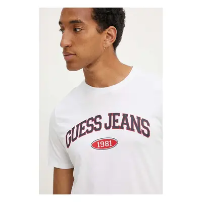 Bavlněné tričko Guess Jeans bílá barva, s potiskem, M4YI57 K8HM0