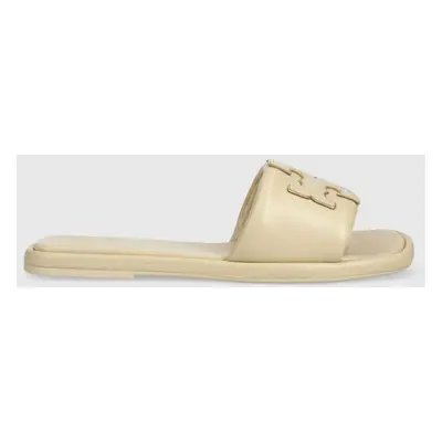 Kožené pantofle Tory Burch 79985-200 dámské, béžová barva, Double T Sport Slide