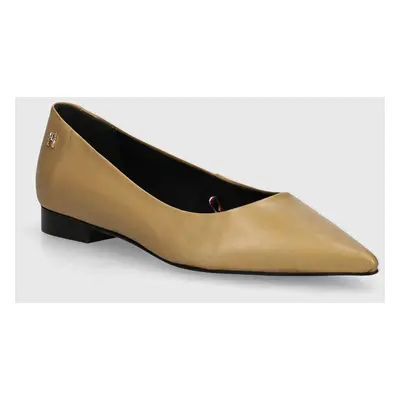 Kožené baleríny Tommy Hilfiger TH POINTY BALLERINA béžová barva, FW0FW08291