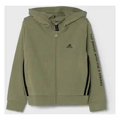 Dětská mikina adidas JAM FZ HD zelená barva, s kapucí, s aplikací, IV9453