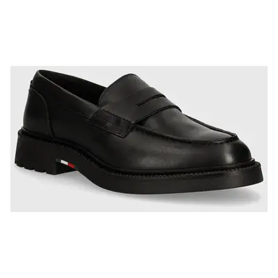 Kožené mokasíny Tommy Hilfiger LIGHT HILFIGER LEATHER LOAFER pánské, černá barva, FM0FM05089