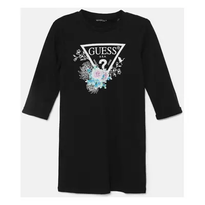 Dětské bavlněné šaty Guess černá barva, mini, J3YK13 KA6W4