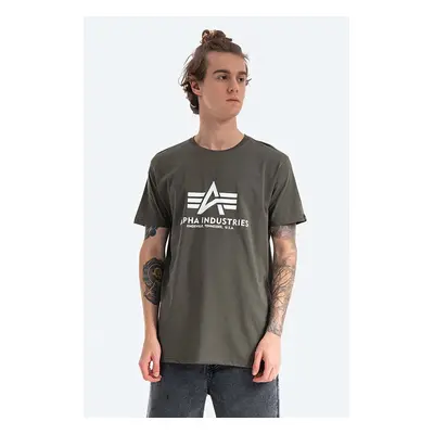 Bavlněné tričko Alpha Industries Basic T-Shirt zelená barva, s potiskem, 100501.142