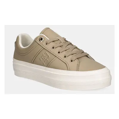 Kožené sneakers boty Tommy Hilfiger ESSENTIAL VULC SNEAKER MONOGRAM béžová barva, FW0FW07945