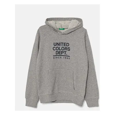 Dětská bavlněná mikina United Colors of Benetton šedá barva, s kapucí, vzorovaná, 3J68C203N