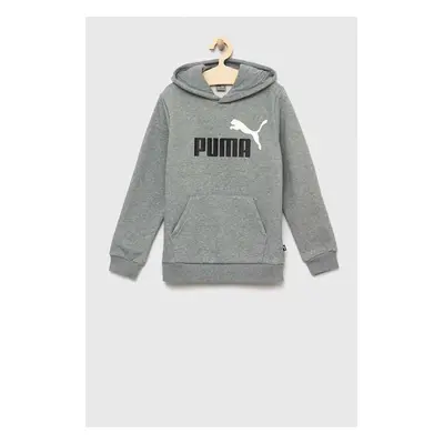 Dětská mikina Puma ESS+ 2 Col Big Logo Hoodie FL B šedá barva, s kapucí, s potiskem