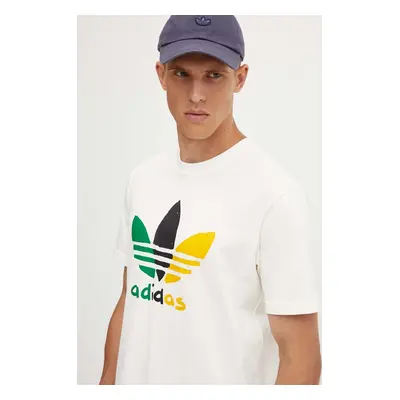 Bavlněné tričko adidas Originals béžová barva, s potiskem, IX6716