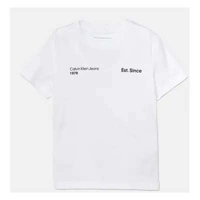 Dětské bavlněné tričko Calvin Klein Jeans bílá barva, s potiskem, IB0IB02236