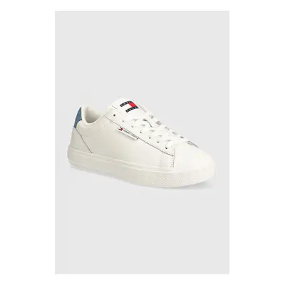 Kožené sneakers boty Tommy Jeans TJW CUPSOLE SNEAKER DENIM bílá barva, EN0EN02652