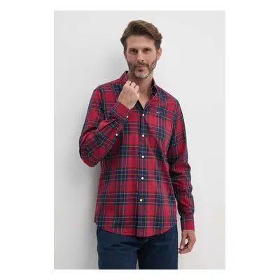 Bavlněná košile Barbour červená barva, slim, s límečkem button-down