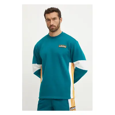 Mikina adidas Originals Adibreak Crew pánská, tyrkysová barva, vzorovaná, IW5813