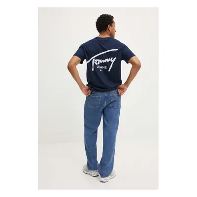 Bavlněné tričko Tommy Jeans tmavomodrá barva, s potiskem, DM0DM18536