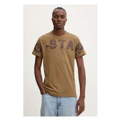 Bavlněné tričko G-Star Raw hnědá barva, s aplikací, D25533-C336