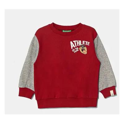 Dětská bavlněná mikina United Colors of Benetton x Looney Tunes vínová barva, s potiskem, 3J68G1