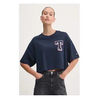 Bavlněné tričko Tommy Jeans tmavomodrá barva, DW0DW18656