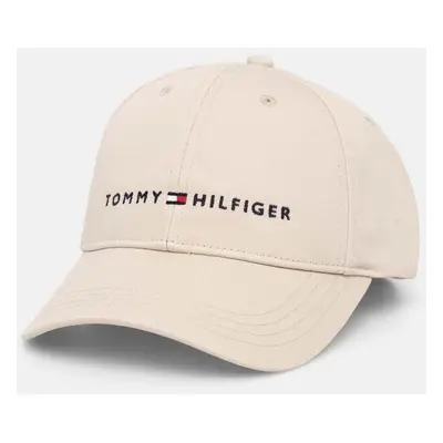 Dětská bavlněná kšiltovka Tommy Hilfiger béžová barva, s aplikací, AU0AU01667