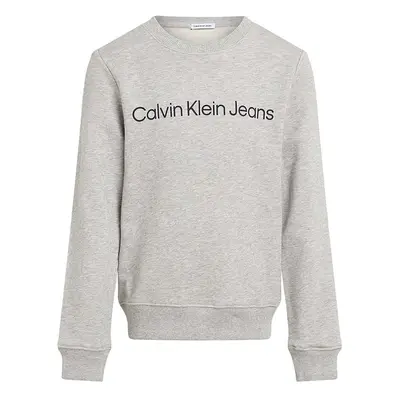 Dětská bavlněná mikina Calvin Klein Jeans šedá barva, s potiskem, IU0IU00581