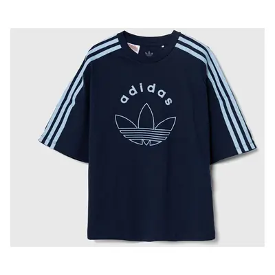 Dětské bavlněné tričko adidas Originals tmavomodrá barva, s potiskem, IZ4549