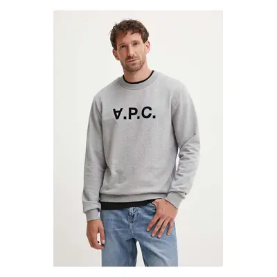 Bavlněná mikina A.P.C. sweat standard grand vpc GOTS šedá barva, s aplikací, COHBN.M27907