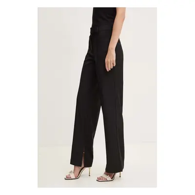 Kalhoty s příměsí vlny Remain Slim Suiting Pants černá barva, jednoduché, high waist, 501907100