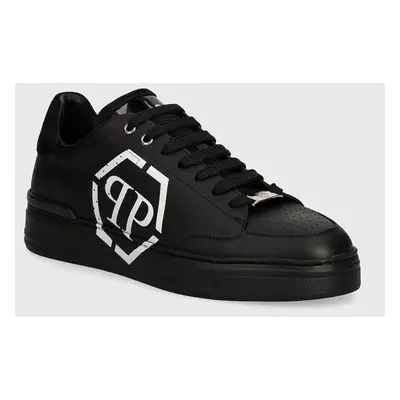 Kožené sneakers boty Philipp Plein Lo-Top Hexagon černá barva, MSC3981 PLE005N 0202