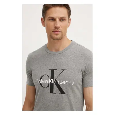 Bavlněné tričko Calvin Klein Jeans šedá barva, s potiskem, J30J320935