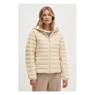 Péřová bunda Tommy Hilfiger dámská, béžová barva, přechodná, WW0WW42350