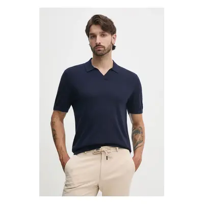 Vlněné polo tričko Tommy Hilfiger tmavomodrá barva, MW0MW36538